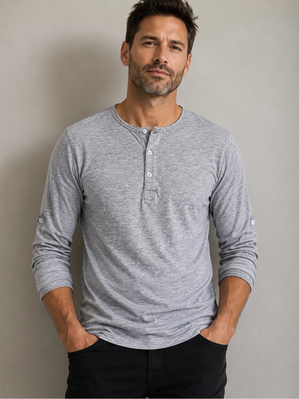 Mezzin+Main Men's Lightweight Long-Sleeve Henley Shirt - Grey